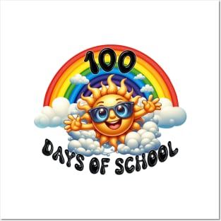 100 Days of School Celebration with a Sunny Rainbow Posters and Art